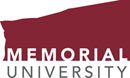 Memorial University logo in two colours, dull burgundy and white, text in caps: MEMORIAL UNIVERSITY